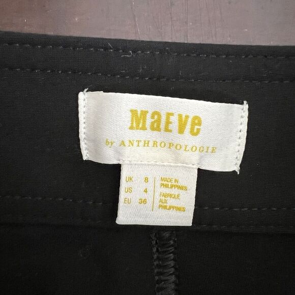 Maeve Anthropologie Slit Split Front Flared Leg Ponte Pants Black Women’s Size 4 - Picture 9 of 11